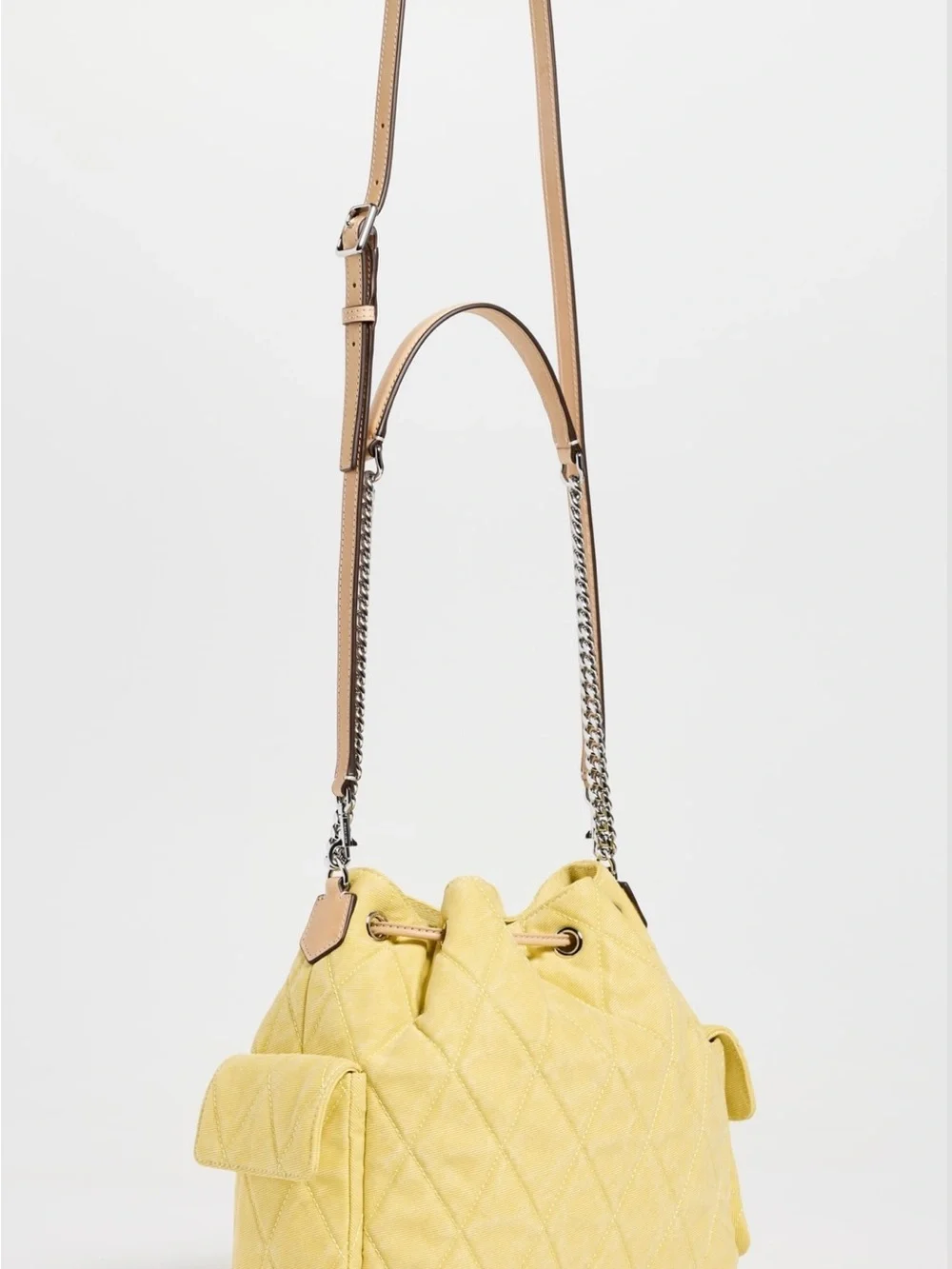 Tory Burch Yellow Quilted Drawstring Shoulder Bag